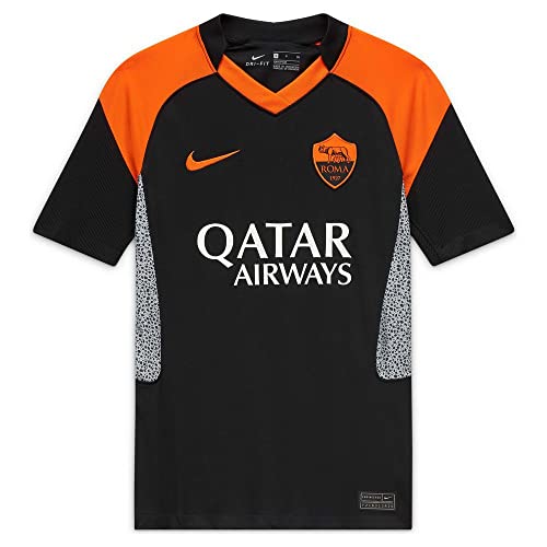 Nike Roma Y NK BRT STAD JSY SS 3R T-Shirt, Unisex Bambini, Black/Safety Orange/(Safety Orange) (Full Sponsor), M