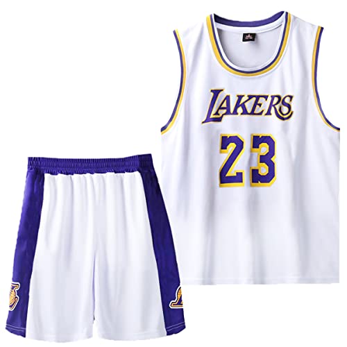 MEEHYRE Completo da basket da 2 pezzi con pantaloncini e canottiera, in jersey, per bambini, bianco, 9-10 Anni
