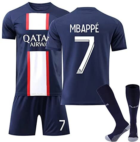 AZISEN Maglia Calcio, 2023 2024 Set da Maglie Allenamento Calcio Maglie Ragazzi da Calcio per Tifosi Sports T-Shirt Pantaloncini e Calzini di Calcio Bambino PSG Bambino (No.7,Bambini 10-11 anni)