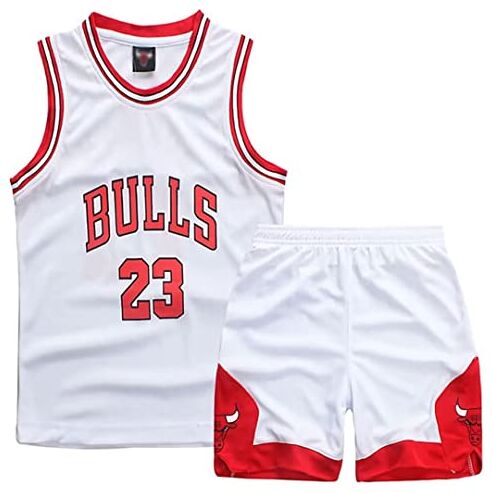 FUTERLY Completo Basket Bambino,2 Pezzi Completo Basket Ragazzo,Divisa Basket Bambino,Maglia Basket Bambino,Canotta Basket Bambino e Pantaloncini,Completino Basket Bambino 5-6 Anni,Bianco,S