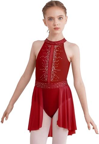 iEFiEL Vestito da Balletto Ragazza Abito da Ballo Lirico Contemporaneo Body Danza Classica Ginnastica Artistica Vestito Pattinaggio Artistico Jazz Danza Moderna Dancewear Borgogna K 13-14 anni