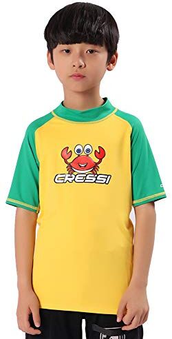 Cressi Rash Guard Short Jr, Maglia Protettiva in Tessuto Elastico con Protezione Solare UV (UPF) 50+ Bambini, Giallo/Kelly Verde, 7/8 Anni 128 cm