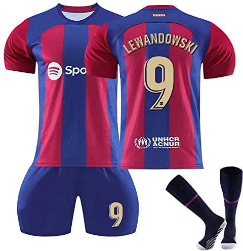 AZISEN Maglietta di Barcellona, 2023 2024 Set da Maglie Allenamento Calcio Maglie Ragazzi da Calcio per Tifosi Sports T-Shirt Pantaloncini e Calzini di Calcio Bambino Maglia Calcio (No.9,Bambini 8-9 anni)