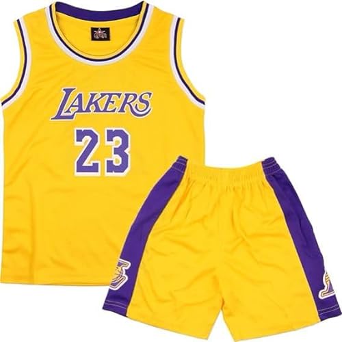 FUTERLY Completo Basket Bambino,2 Pezzi Completo Basket Ragazzo,Divisa Basket Bambino,Maglia Basket Bambino,Canotta Basket Bambino e Pantaloncini,Completino Basket Bambino 4-5 Anni,Giallo,XS