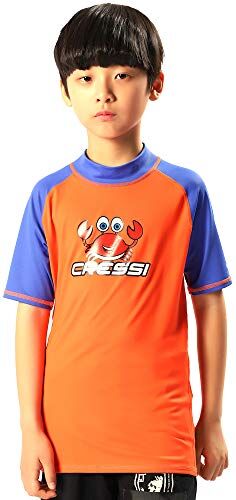 Cressi Rash Guard Short Jr, Maglia Protettiva in Tessuto Elastico con Protezione Solare UV (UPF) 50+ Bambini, Arancio/Blu Royal, 11/12 Anni 152 cm