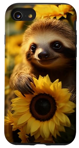 Yellow Sunflower Baby Sloth Cute Custodia per iPhone SE (2020) / 7 / 8 Giallo Girasole Bambino Bradipo Carino