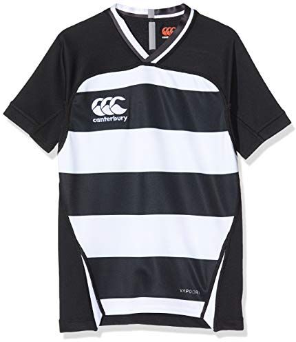 Canterbury Vapodri Evader Hooped Rugby Jersey da Ragazzo, Bambino, , Nero/Bianco, 12