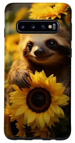 Yellow Sunflower Baby Sloth Cute Custodia per Galaxy S10 Giallo Girasole Bambino Bradipo Carino