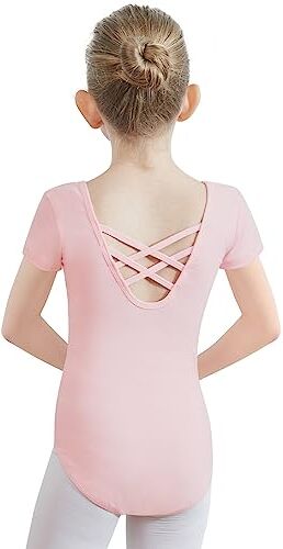 PLIKSUVER Body Danza Classica Bambina Donne Balletto Body Leotards Cotone Manica Corta Body Ginnastica Artistica per Ragazze e Donne (140 (altezza 135-145 cm), rosa)