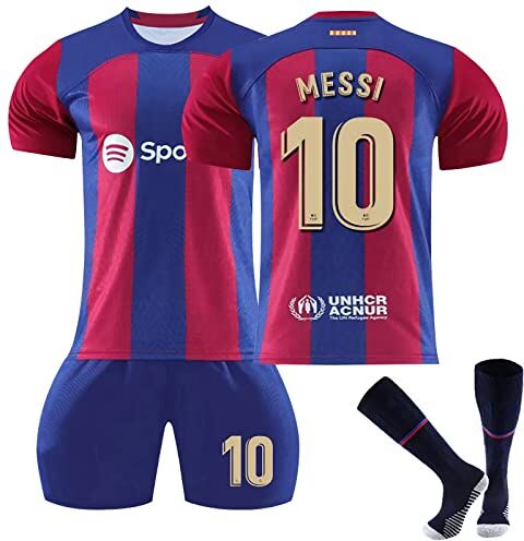 AZISEN Tuta Barcellona, 2023 2024 Set da Maglie Allenamento Calcio Maglie Ragazzi da Calcio per Tifosi Sports T-Shirt Pantaloncini e Calzini di Calcio Bambino Allenamento Calcio (No.10,Bambini 12-13 anni)