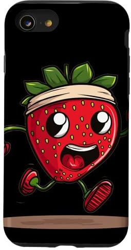 Running Strawberry for Athletics Custodia per iPhone SE (2020) / 7 / 8 Costume da fragola sportivo per gli appassionati di corsa e jogging