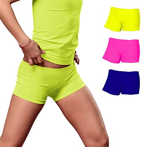 FOCENZA Pantaloncini Sportivi Bambina in Morbida Microfibra, Elasticizzati e Confortevoli per Ginnastica, Danza e Sport, Multipack da 3 Pezzi in Vari Colori (Bubble-Giallo F-Bluette)