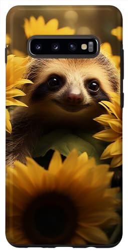 Yellow Sunflower Baby Sloth Cute Custodia per Galaxy S10+ Giallo Girasole Bambino Bradipo Carino