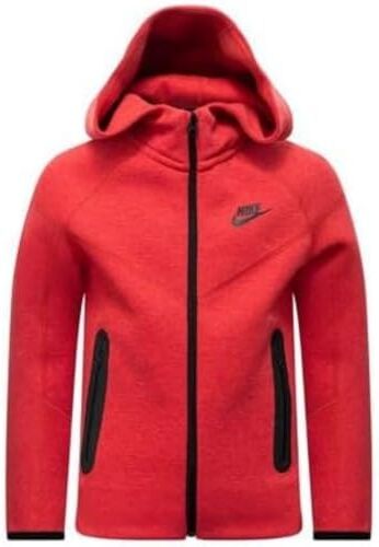 Nike B NSW Tech FLC FZ Felpa con Cappuccio Bambino LT Univ Red Htr/Black/Black Taglia S