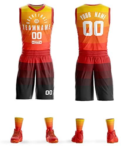 VOLLENC Personalizzato Basket Jersey Kit Camicia Corto con Nome Team Logo per Pallacanestro Maglie Bambino Adulto Basket