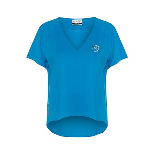 SSC NAPOLI T-Shirt Donna Azzurra, EA7, Prodotto Ufficiale, Linea Donna, scollo a V, XS