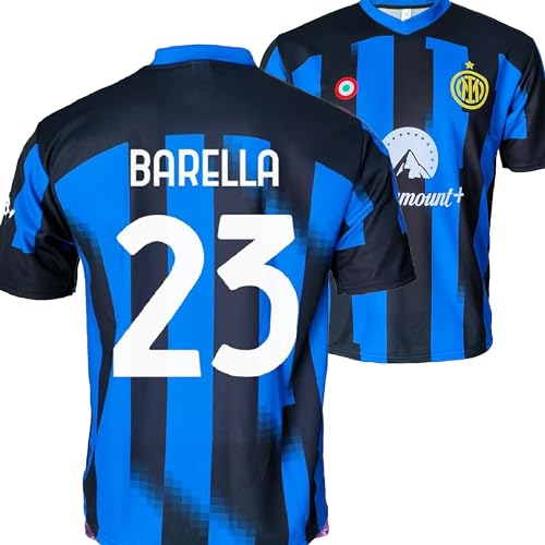 Generico Maglia Calcio Nero Azzurra 2023 2024. Maglia Personalizzata Nicolo Barella Numero 23. Replica Ufficiale. Adulto Bambino. (12 Anni)