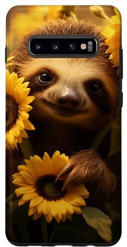 Yellow Sunflower Baby Sloth Cute Custodia per Galaxy S10+ Giallo Girasole Bambino Bradipo Carino