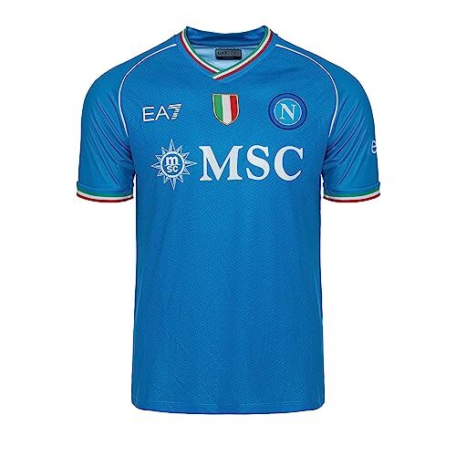 SSC NAPOLI Maglia Replica Home, EA7, Prodotto Ufficiale, Scudetto Tricolore, Azzurra, Regular Fit, XL