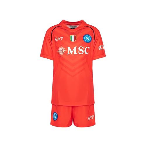 SSC NAPOLI Set Gara Junior Portiere Away, EA7, Prodotto Ufficiale, Arancio, Scudetto Tricolore, Divisa Bambino Trasferta, 12 anni