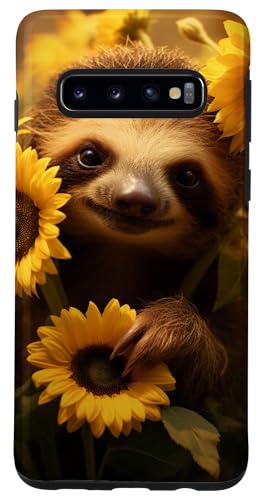 Yellow Sunflower Baby Sloth Cute Custodia per Galaxy S10 Giallo Girasole Bambino Bradipo Carino