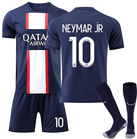 AZISEN Maglia Calcio PSG, 2023 2024 Set da Maglie Allenamento Calcio Maglie Ragazzi da Calcio per Tifosi Sports T-Shirt Pantaloncini e Calzini di Calcio Bambino PSG Felpa (No.10,Bambini 6-7 anni)