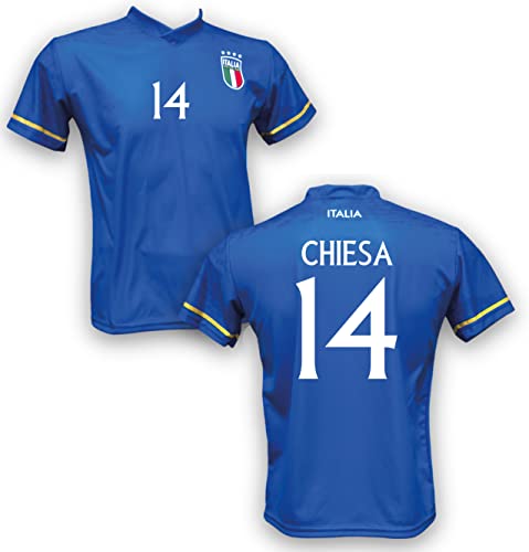 Generico Maglia Calcio ITALIA Home CHIESA 14 Replica Autorizzata 2023 Taglie da Bambino e Adulto. (6 ANNI)