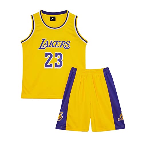 Huniam Magliette e Pantaloncini da Basket, Senza Maniche Maglia Completo Basket Bambino, Completo Pallacanestro Ragazzo 2 Pezzi per Bambini (Giallo, 5-6 Anni)