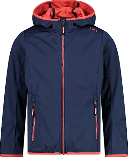 CMP Softshell jacket with fixed hood, Girl, Blue-Red Kiss, 128