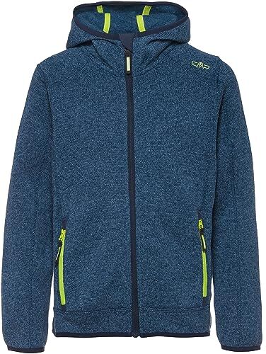 CMP Giacca in Knit-Tech da bambini con cappuccio fisso, Blue-Limegreen, 140