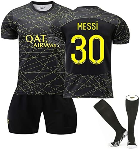 AZISEN Set da calcio, 2023 2024 Set da Maglie Allenamento Calcio Maglie Ragazzi da Calcio per Tifosi Sports T-Shirt Pantaloncini e Calzini di Calcio Bambino PSG Felpa Donna (No.30,Bambini 6-7 anni)