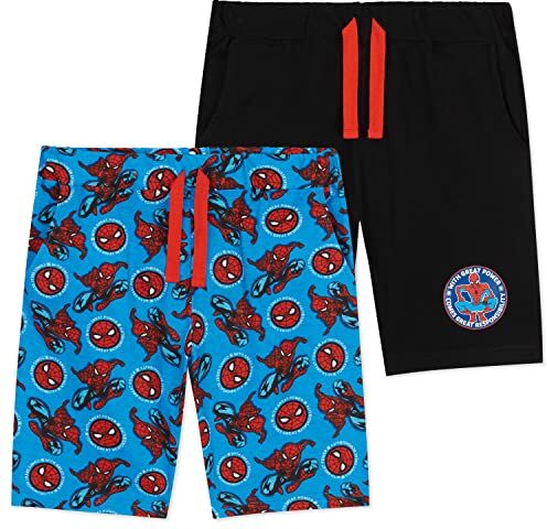 Marvel Spiderman Pantaloncini Bambino, 2-Pack Bermuda Ragazzo in Cotone, Jersey Shorts 2-14 Anni, Abbigliamento da Calcio, Basket, Tennis (Blu/Nero, 9-10 Anni)