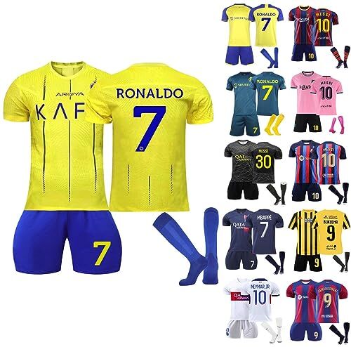 AZISEN Maglia Calcio al NASSR FC, Maglie da Allenamento Calcio Maglie Ragazzi da Calcio per Tifosi T-Shirt Pantaloncini di Calcio Magliette di Calcio Maglia 2022 2023 Bambino (No.7,Bambini 8-9 Anni)