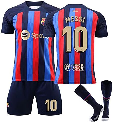 AZISEN Tuta Barcellona, 2023 2024 Set da Maglie Allenamento Calcio Maglie Ragazzi da Calcio per Tifosi Sports T-Shirt Pantaloncini e Calzini di Calcio Bambino Barcellona Maglia Bambino (No.10,XL)