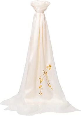 QINMENG Scialli per capelli con fiori ricamati fatti a mano in seta 628 (Beige)