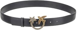 Pinko Love Berry H3 Belt Vitello Set, Cintura Donna, Z99u_nero Limousine-shiny Gold, XS