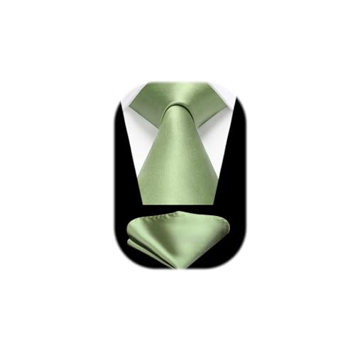HISDERN Cravatte da uomo 3,4 pollici verde salvia Set cravatta e fazzoletto da taschino Cravatta classica in seta per la festa nuziale dello sposo