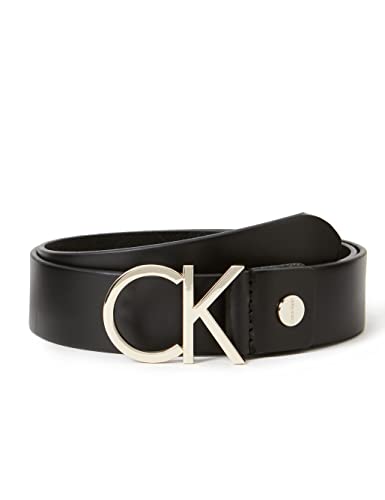 Calvin Klein Cintura Donna Ck Logo Belt 3.5 cm Cintura in Pelle, Nero (Black Leather/Light Gold Buckle), 80 cm