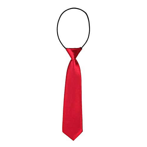 DonDon Cravatta da bambino ragazzo effetto seta lucida 7,0 cm di larghezza con elastico rosso scuro