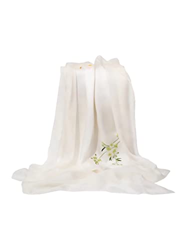 QINMENG Scialli per capelli con fiori ricamati fatti a mano in seta 628 (Bianco)