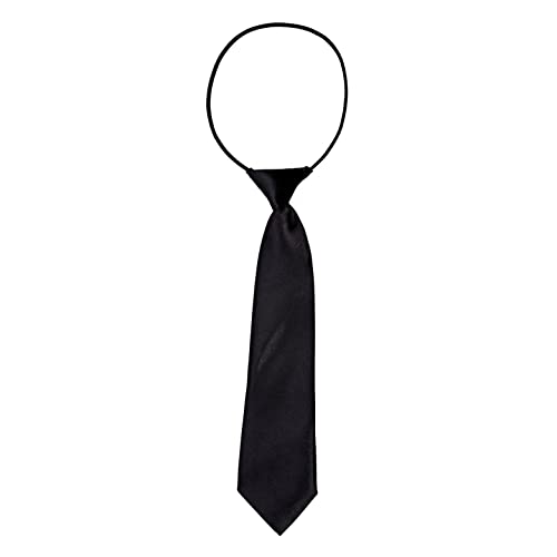 DonDon Cravatta da bambino ragazzo effetto seta lucida 7,0 cm di larghezza con elastico nera
