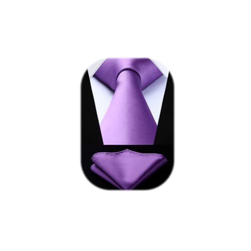 HISDERN Cravatta Uomo Viola Cravatte Seta Tinta Unita per Uomo Set da Sposa Classico con Cravatta Fazzoletto da Taschino