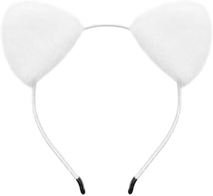 Larfraecy Cerchietto Con Orecchie Di Gatto, Cerchietto Orecchio Animale Headband Moda Hairband Adatto Per Mascherata, Halloween, Natale, Mardi Gras, Cosplay Attività (Bianco)