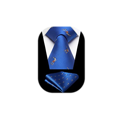 HISDERN Cravatta Blu Uomo Fazzoletto Cravatte Fantasia Skateboard da Matrimonio Set Cravatta e Pochette Elegante