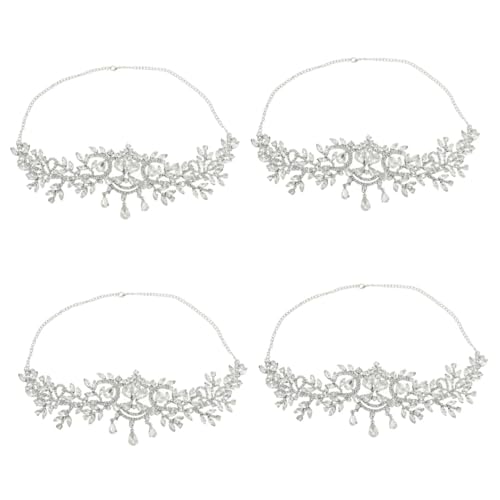 MAGICLULU 4 Pz Accessori Per Da Sposa Nozze Copricapo Nuziale Fascia D'oro Matrimonio Fascia Di Strass Elastico Per Con Strass Fasce Bianche Aula Lega Adulto Sciarpa Mancare