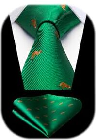 HISDERN Cravatta Verde Uomo Fazzoletto Cravatte Fantasia Canguro da Matrimonio Set Cravatta e Pochette Elegante