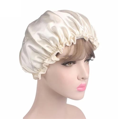 MdybF cuffia capelli ricci notte Donne Raso Night Sleep Cap Cappelli Doccia Cura Dei Capelli Bellezza Bonnet Hat-Beige