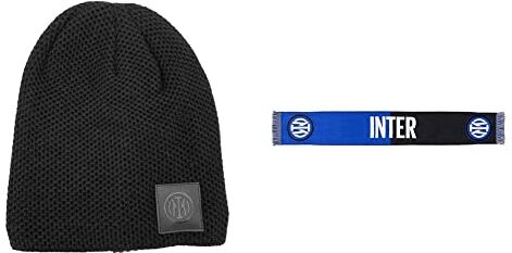 Inter , Cappello Unisex-Adulto, Nero, Free Size & Sciarpa Nuovo Logo Jaquard, Diverse Colorazioni, Stadio Unisex-Adulto, Bicolore Nero/Blu, Taglia Unica