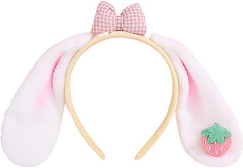 Generic Newwyt Cosplay Orecchio di Coniglio Cerchio Dei Capelli Donna Fragole & Bowknot Decor Trucco Fascia per Scattare Foto Hairband Colore Dolce