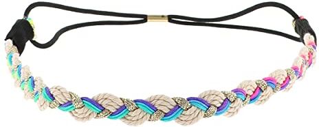 moonbow Fascia Capelli Donna Bianca filo Oro e colore Fluo casuale Fascia Intrecciata Fascia Sottile elastica Taglia unica Headband Retrò Vintage Look originale Boho, Bohemien, Hippie chic